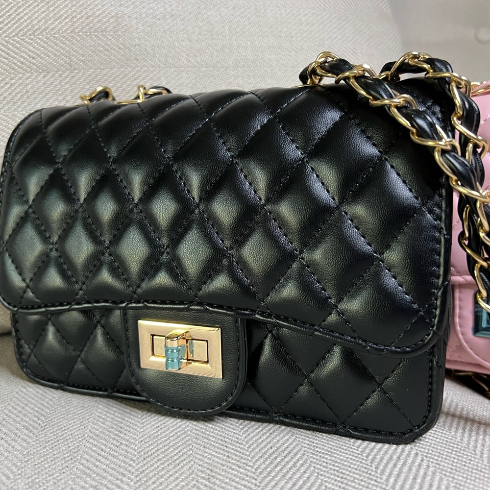Small black crossbody or shoulder bag.